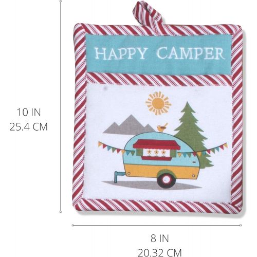  18TH STREET GIFTS Happy Camper RV Decor - Dish Towel, Oven Mitt, and Salt Pepper Set - Camper Decorations for Travel Trailers