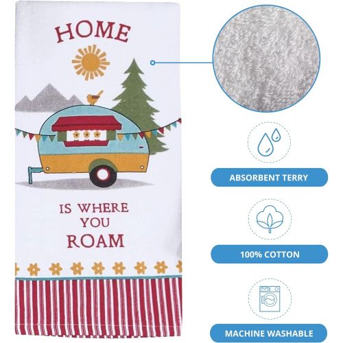  18TH STREET GIFTS Happy Camper RV Decor - Dish Towel, Oven Mitt, and Salt Pepper Set - Camper Decorations for Travel Trailers
