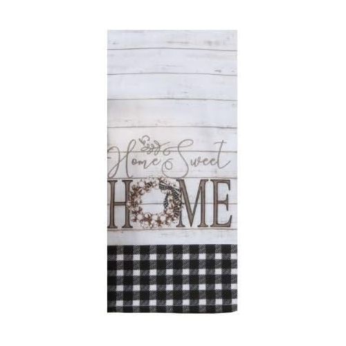  [아마존베스트]18TH STREET GIFTS Farmhouse Kitchen Towels, Set of 2 Black and White Buffalo Plaid Towels - Happiness is Homemade and Home Sweet Home