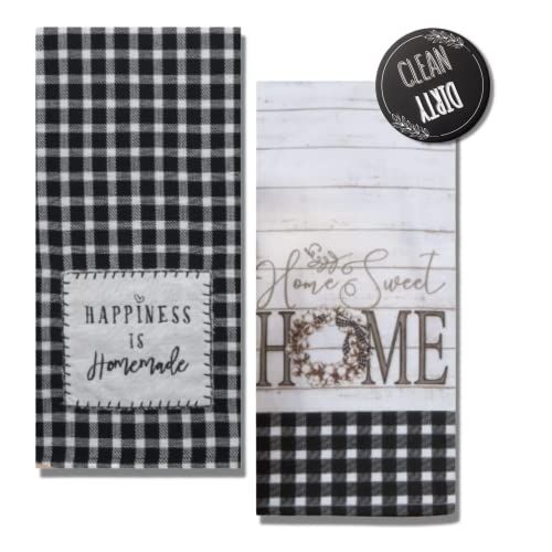  [아마존베스트]18TH STREET GIFTS Farmhouse Kitchen Towels, Set of 2 Black and White Buffalo Plaid Towels - Happiness is Homemade and Home Sweet Home