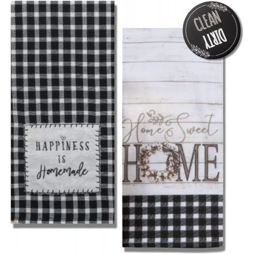  [아마존베스트]18TH STREET GIFTS Farmhouse Kitchen Towels, Set of 2 Black and White Buffalo Plaid Towels - Happiness is Homemade and Home Sweet Home
