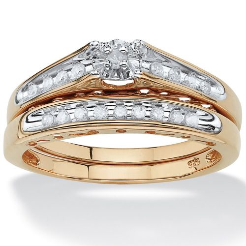  18k GoldSilver 15 TCW Round Diamond Channel-Set Two-Piece Bridal Set by Palm Beach Jewelry