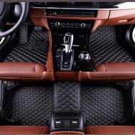 1987 Myllon Car Floor Mats for BMW E60 Sedan 5 Series 2003-2010 Custom Fit Artificial Leather Waterproof 3D Full Carpets Liner Mats (Black with Beige Stitching)