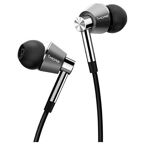  1MORE Triple Driver in-Ear Earphones Hi-Res Headphones with High Resolution, Bass Driven Sound, MEMS Mic, in-Line Remote, High Fidelity for Smartphones/PC/Tablet - Silver