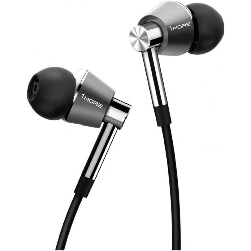  1MORE Triple Driver in-Ear Earphones Hi-Res Headphones with High Resolution, Bass Driven Sound, MEMS Mic, in-Line Remote, High Fidelity for Smartphones/PC/Tablet - Silver
