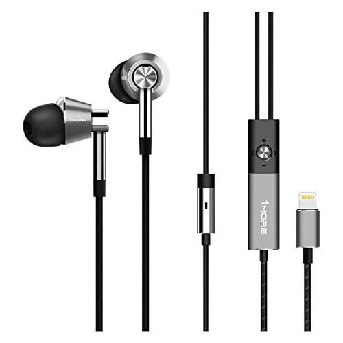  1MORE Triple Driver in Ear Headphones (EarphonesEarbuds) with Lightning Connector for Apple iOS with Compatible Microphone and Remote (Titanium)