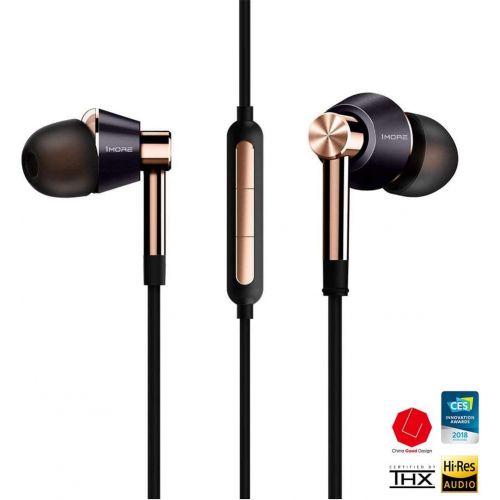  1MORE Triple Driver In-Ear Earphones Hi-Res Headphones with High Resolution, Bass Driven Sound, MEMS Mic, In-Line Remote, High Fidelity for SmartphonesPCTablet - Gold