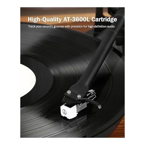  1 by ONE Record Player, Hi-Fi System Bluetooth Turntable Players with Stereo Bookshelf Speakers, Phono Preamp, AT-3600L, Adjustable Counterweight, Bluetooth Output&Input, 2-Speed Belt Drive