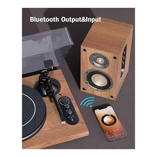  1 by ONE Record Player, Hi-Fi System Bluetooth Turntable Players with Stereo Bookshelf Speakers, Phono Preamp, AT-3600L, Adjustable Counterweight, Bluetooth Output&Input, 2-Speed Belt Drive