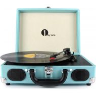 1byone Belt-Drive 3-Speed Portable Stereo Turntable with Built in Speakers, Turquoise
