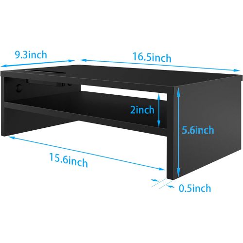  [아마존베스트]1home Wood Monitor Stand Arm Riser Desk Storage Organizer, Speaker TV Laptop Printer Stand with Cellphone Holder and Cable Management, 16.7 inch 2 Tiers Shelves Black