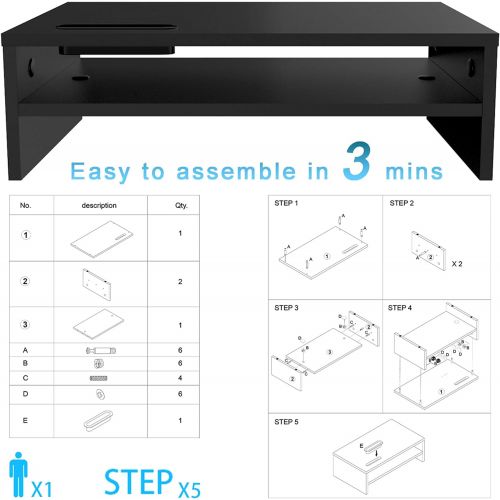  [아마존베스트]1home Wood Monitor Stand Arm Riser Desk Storage Organizer, Speaker TV Laptop Printer Stand with Cellphone Holder and Cable Management, 16.7 inch 2 Tiers Shelves Black