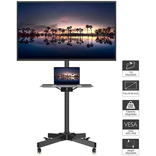  [아마존베스트]1home Mobile TV Cart Rolling TV Stand for 23-55 inch LCD LED Plasma Display Trolley Floor Stand with Locking Wheels