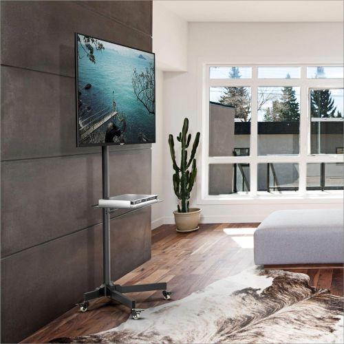  [아마존베스트]1home Mobile TV Cart Rolling TV Stand for 23-55 inch LCD LED Plasma Display Trolley Floor Stand with Locking Wheels