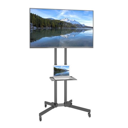  1home Mobile TV Cart Floor Stand Mount Home Display Trolley for 23-55 Plasma/LCD/LED with Locking Wheels