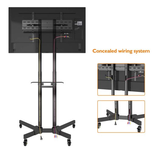 비보 1home Rolling TV Cart Mobile TV Stand with Laptop Shelf & Locking Wheels for 32 to 65 inch LCD LED OLED Plasma Flat Panel Screen Height Adjustable, Black