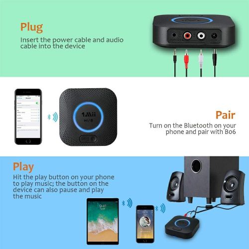  [Upgraded] 1Mii B06 Plus Bluetooth Receiver, HiFi Wireless Audio Adapter, Bluetooth 5.0 Receiver with 3D Surround aptX Low Latency for Home Music Streaming Stereo System