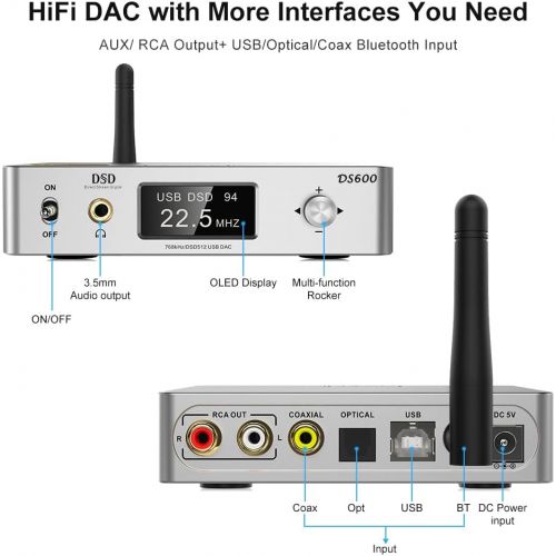  [아마존베스트]1mii Lavaudio DS600 DAC HiFi Audio Hi-Res Decoder, Headphone Amplifier Bluetooth 5.0 LDAC, DSD512 32Bit/768Khz ES9038Q2M XMOS XU208, USB/Coaxial/Optical Input, 3.5mm Headphone/RCA Out w