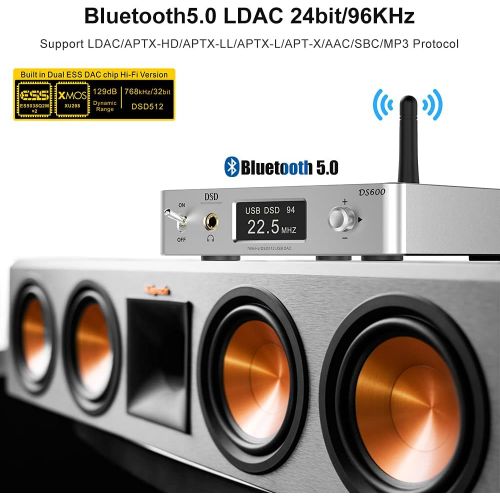  [아마존베스트]1mii Lavaudio DS600 DAC HiFi Audio Hi-Res Decoder, Headphone Amplifier Bluetooth 5.0 LDAC, DSD512 32Bit/768Khz ES9038Q2M XMOS XU208, USB/Coaxial/Optical Input, 3.5mm Headphone/RCA Out w