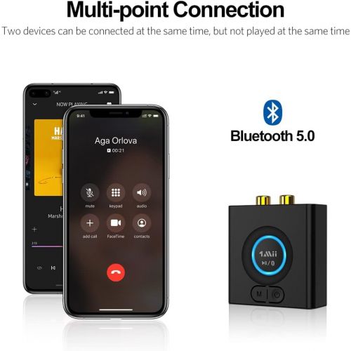  1Mii Bluetooth 5.0 Audio Receiver, Wireless Audio Adapter for Home Stereo Music Streaming System with 3.5 mm RCA, Bass Mode, 12hrs Playtime(Upgraded)