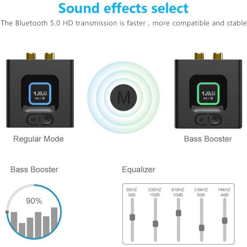  [2022] 1Mii Bluetooth Audio Receiver 12hrs Playtime, Bluetooth 5.0 Adapter for Home Stereo Music Streaming System, Low Latency, Bass Mode