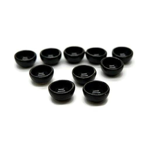  1shopforyou Black Round Bowls Dollhouse Miniatures Ceramic New 10x10 mm 10 pcs