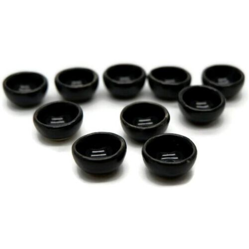  1shopforyou Black Round Bowls Dollhouse Miniatures Ceramic New 10x10 mm 10 pcs