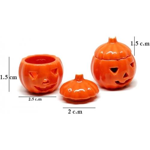  1shopforyou 2 Pcs Dollhouse Miniatures Ceramic Halloween Pumpkin Carved Jack-O-Lantern