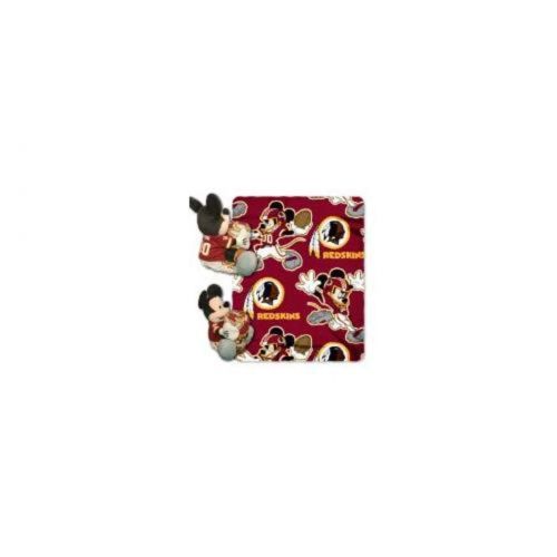  2 Piece NFL Redskins Throw Blanket Full Set With Disney Mickey Mouse Character Shaped Pillow, Sports Patterned Bedding Team Logo Fan Maroon, Gold, White, Polyester