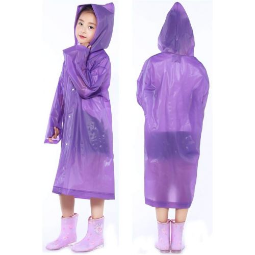  [아마존베스트]YiHee 2 Packs Kids Rain Ponchos, Portable Reusable Emergency Raincoat for 6-12 Years Old Boys Girls, Children Rain Wear for Outdoor Activities - Purple&Pink