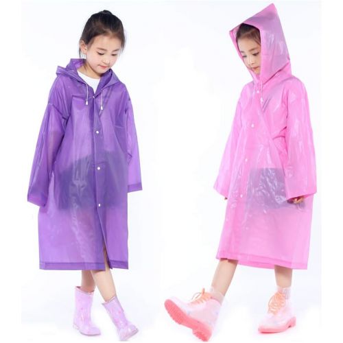  [아마존베스트]YiHee 2 Packs Kids Rain Ponchos, Portable Reusable Emergency Raincoat for 6-12 Years Old Boys Girls, Children Rain Wear for Outdoor Activities - Purple&Pink