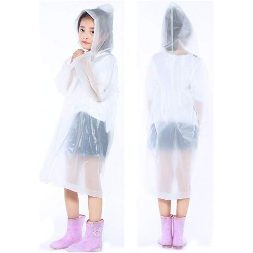  [아마존베스트]YiHee 2 Packs Kids Rain Ponchos, Portable Reusable Emergency Raincoat for 6-12 Years Old Boys Girls, Children Rain Wear for Outdoor Activities - White&Pink