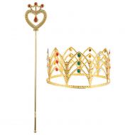 2-Pack of Princess Crown Tiara and Imitation Scepter - Princess Fairy Wand and Imitation Royal Rhinestone Crown for Kids, Little Girls, Gold