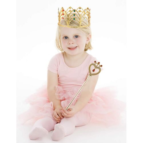  2-Pack of Princess Crown Tiara and Imitation Scepter - Princess Fairy Wand and Imitation Royal Rhinestone Crown for Kids, Little Girls, Gold