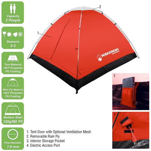  2-Person Tent, Water Resistant Dome Tent for Camping With Removable Rain Fly And Carry Bag By Wakeman by Wakeman