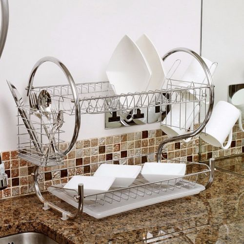  2-Tier Chrome Dish Drainer Rack