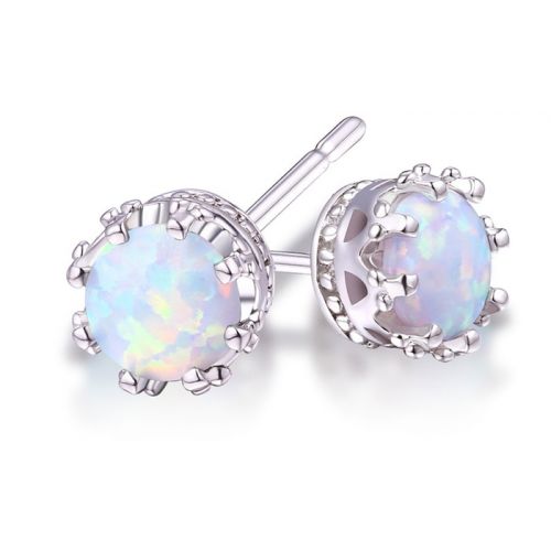  2.00 CTW Genuine Opal Crown Stud Earrings