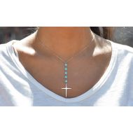 2.00 CTTW Genuine Turquoise Beaded Cross Necklace in Sterling Silver by GemmaLuna