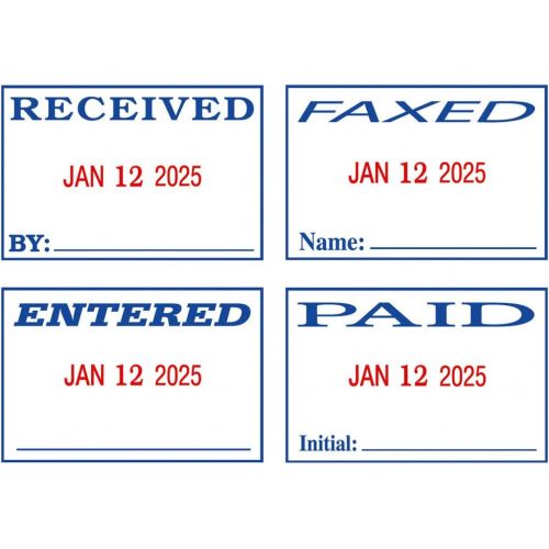  2000 PLUS 4-In-1 Date and Message Stamp, Self-Inking, ENTERED, PAID, RECEIVED, FAXED, 1-3/4 x 1-1/8 Impression, Red and Blue Ink (032519)