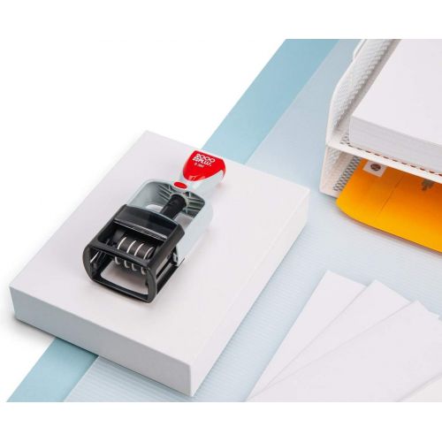  2000 PLUS 4-In-1 Date and Message Stamp, Self-Inking, ENTERED, PAID, RECEIVED, FAXED, 1-3/4 x 1-1/8 Impression, Red and Blue Ink (032519)