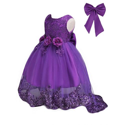  21KIDS Sequin Lace Flower Elegant Wedding Party Princess Birthday Gown Pageant Girl Long Sleeve Dress