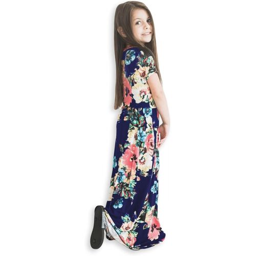  [아마존 핫딜] [아마존핫딜]21KIDS Girls Maxi Dress,Kids Floral Casual T-Shirt 3/4 Sleeve Dresses with Pocket for Girls 6-12T