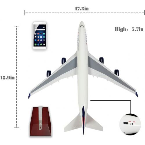  24-Hours 18” 1:160 1 Scale Model Airplane Model Lufthansa A380 with LED Light(Touch or Sound Control) for Business Gift