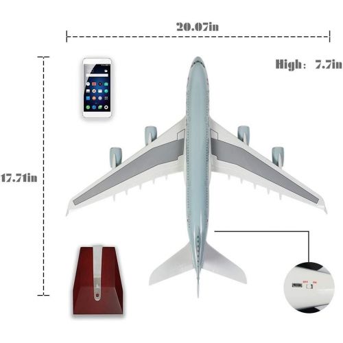  24-Hours 18” 1 160 Scale Airplane Model Qatar A380 with LED Light(Touch or Sound Control) for Decoration or Gift