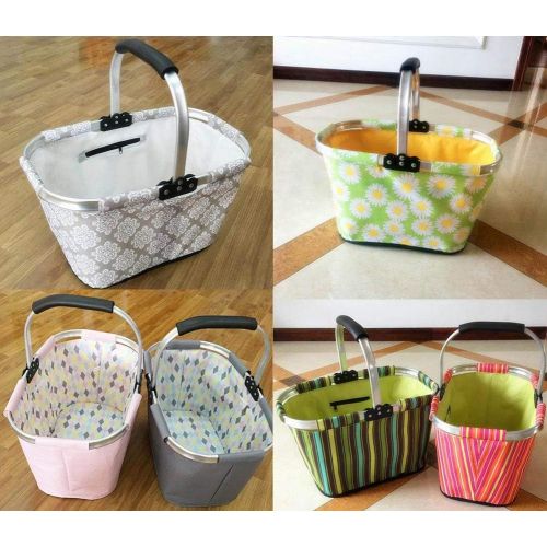  24station [Stripe-4] Collapsible Picnic Basket Foldable Shopping Basket Market Basket