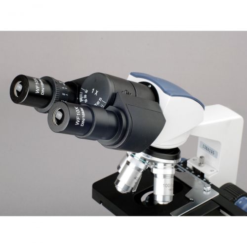  2500x LED Lab Binocular Compound Microscope with Book and Blank Slide Set by AmScope