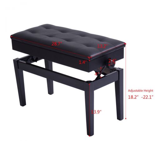  28.7 Black Adjustable Height Double Duet Piano Bench Capacity 330 Lbs