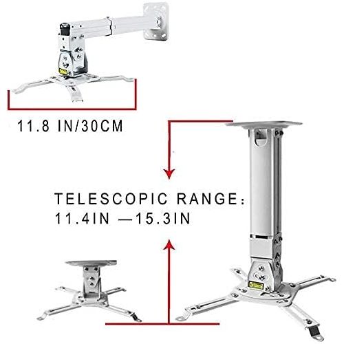  2-Be-Best Heavy Duty Projector Mount, Strong Universal Projector Mount, Projector Ceiling Mount Max Load 45Lbs Extendable 11.4-15.3in /29-39 cm Angle Adjustable White Projector Wall Mount Ha