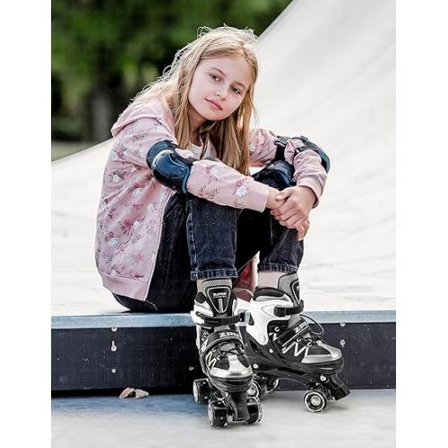  2PM SPORTS Roller Skates for Girls, 4 Size Adjustable Light up Kids Skates, Beginner Roller Skates for Boys Indoor Outdoor