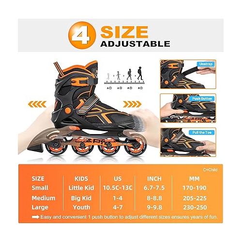  2PM SPORTS Torinx Green Boys Adjustable Inline Skates, Fun Beginner Roller Skates for Kids, Youth, Girls, Men and Women